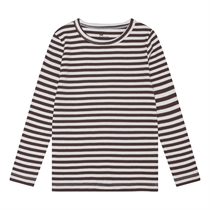 BIRKHOLM Stribet Rib Bluse Perfekt Hvid & Chokolade Brun